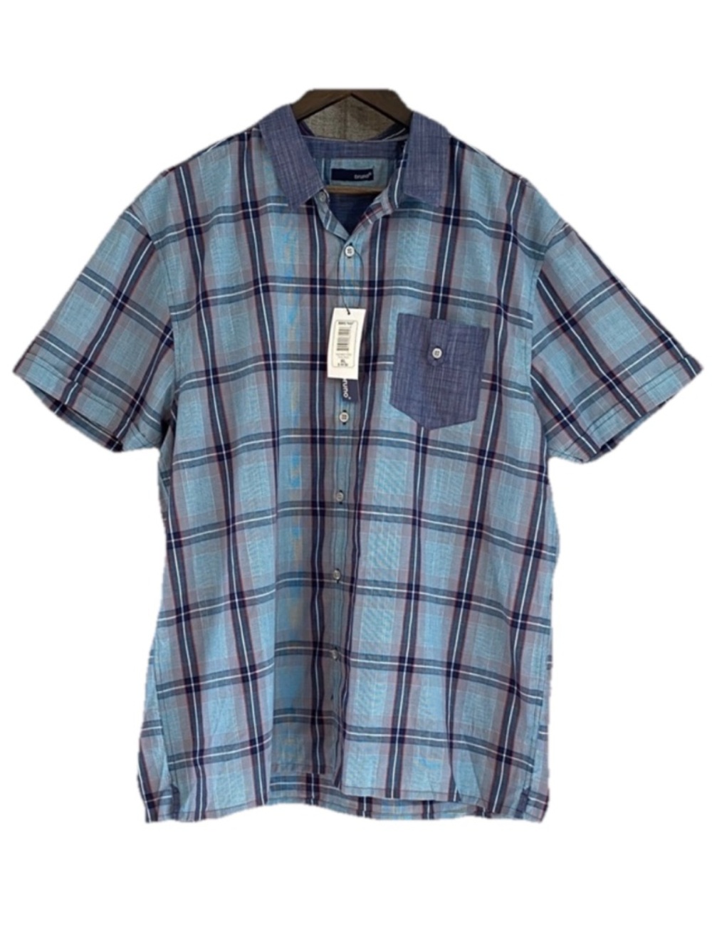 Bruno Men’s Plaid Short Sleeve Button Up Shirt Blue and Red Size XL